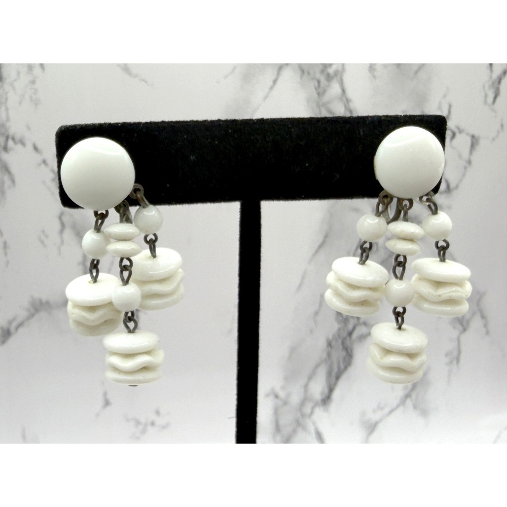 Milk Glass Earrings Dangle Vintage West Germany Screw Back Mid‎ Century